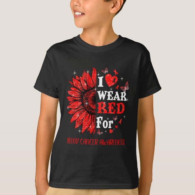 Camiseta Eu visto Coração Vermelho Brilhante Cancer de Sang (Frente)