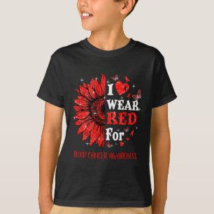 Camiseta Eu Visto Coração Vermelho Brilhante Cancer de Sang