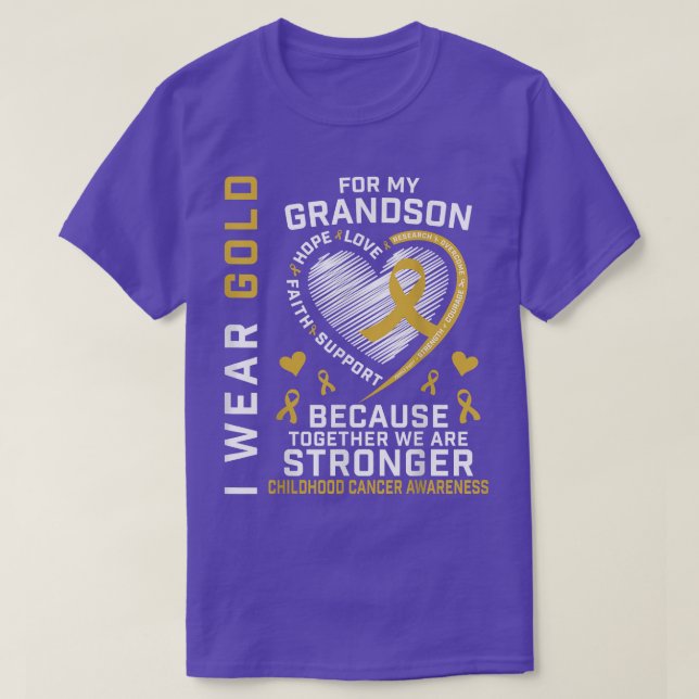 Camiseta Eu Visto Dourado para o meu neto Cancer de infânci (Frente do Design)