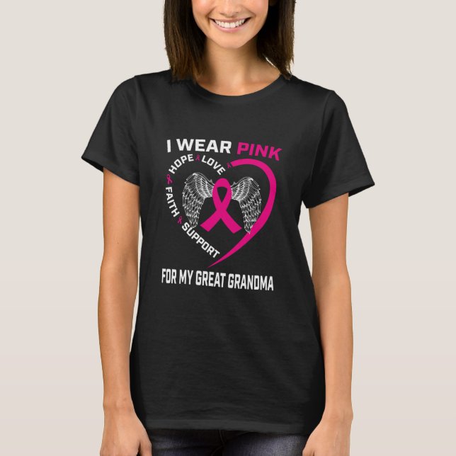 Camiseta Eu Visto Excelente rosa Vovó Cancer Sensibilização (Frente)