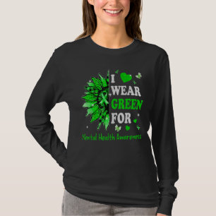 Camiseta Eu Visto Fita Verde Flor Sunflower Mental Health A