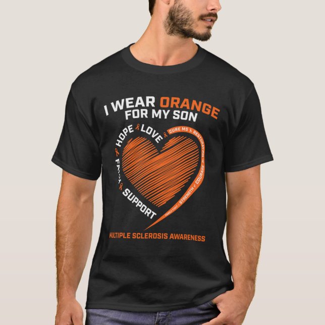 Camiseta Eu Visto Laranja Para O Meu Filho Esclerose Múltip (Frente)