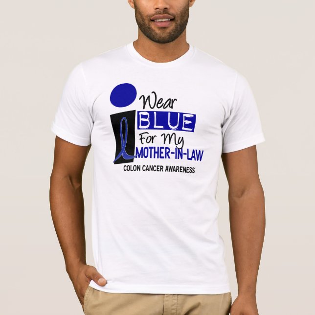 Camiseta Eu visto o azul para meu CANCRO DO CÓLON da sogra (Frente)