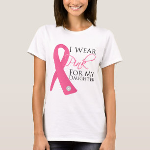 Camiseta Eu visto o cancro da mama cor-de-rosa da filha
