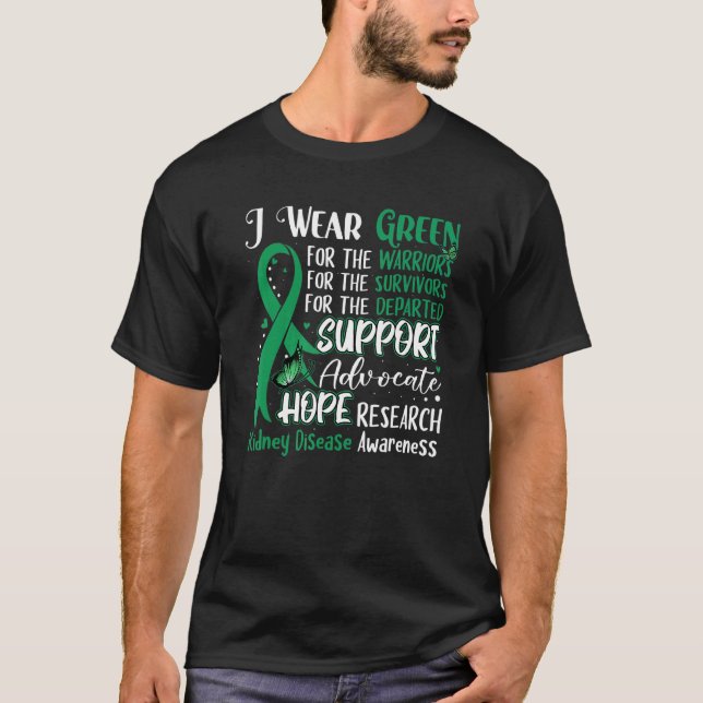 Camiseta Eu Visto que a borboleta verde apóia a doença rena (Frente)