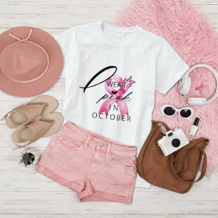 Camiseta Eu Visto Rosa em outubro Sensibilização para o Can