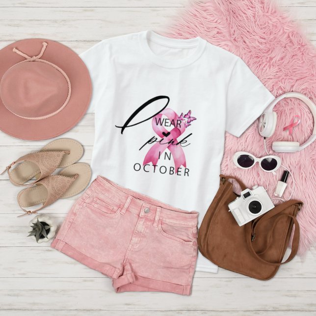 Camiseta Eu Visto Rosa em outubro Sensibilização para o Can (Criador carregado)