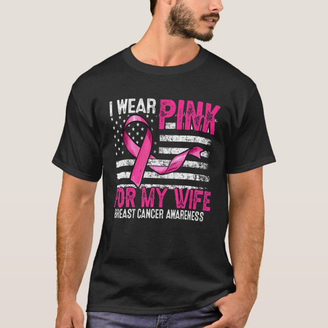 Camiseta Eu Visto Rosa Para A Minha Esposa Bandeira De Fita (Frente)