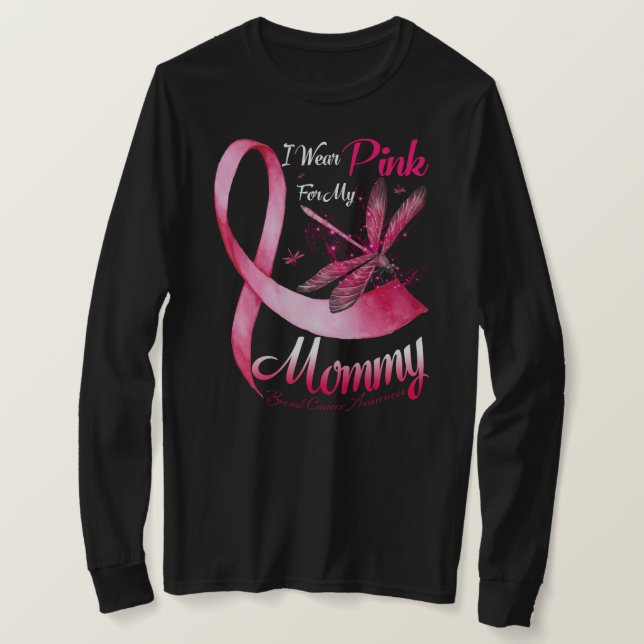 Camiseta Eu Visto Rosa Para A Minha Mamãe Dragonfly Rosa Fi (Frente do Design)
