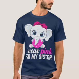 Camiseta Eu Visto Rosa Para Minha Irmã Elefante Mulheres Cr