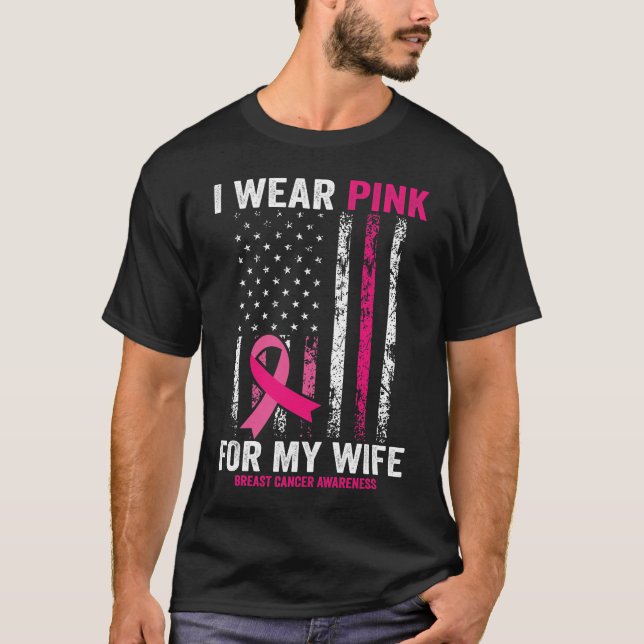 Camiseta Eu Visto Rosa Para O Apoio Mês Do Cancer Da Minha  (Frente)