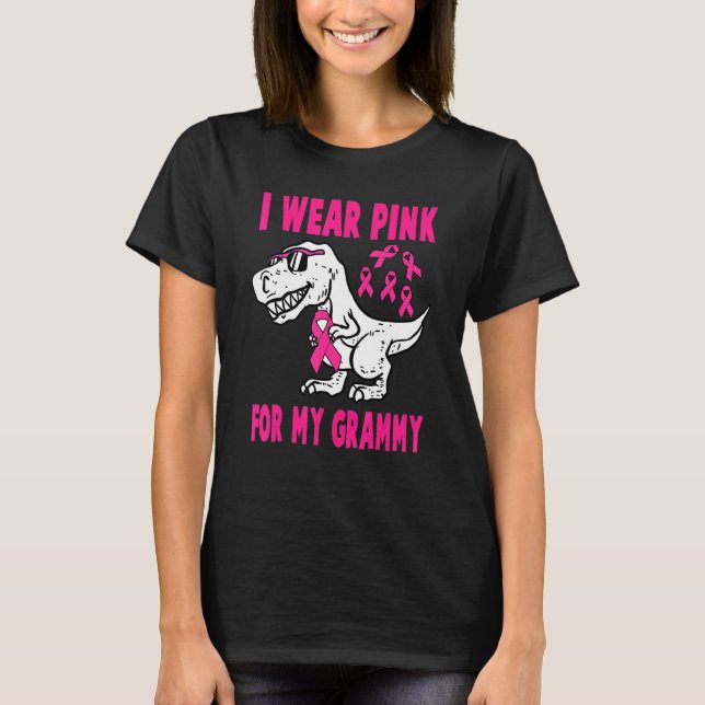 Camiseta Eu Visto Rosa Para O Meu Grammy Rex Dinossaur Ribb (Frente)
