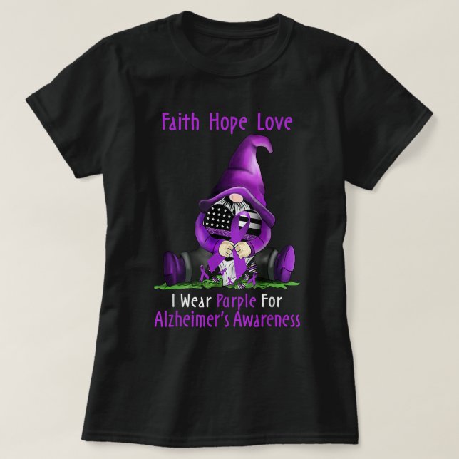 Camiseta Eu Visto Roxo Para A Consciência De Alzheimer Gnom (Frente do Design)