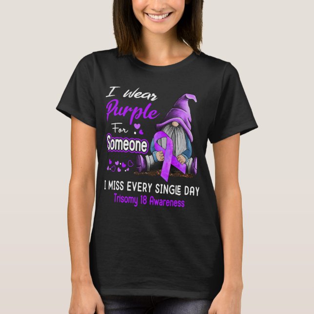 Camiseta Eu Visto Roxo Para Alguém Trisomy 18 (Frente)