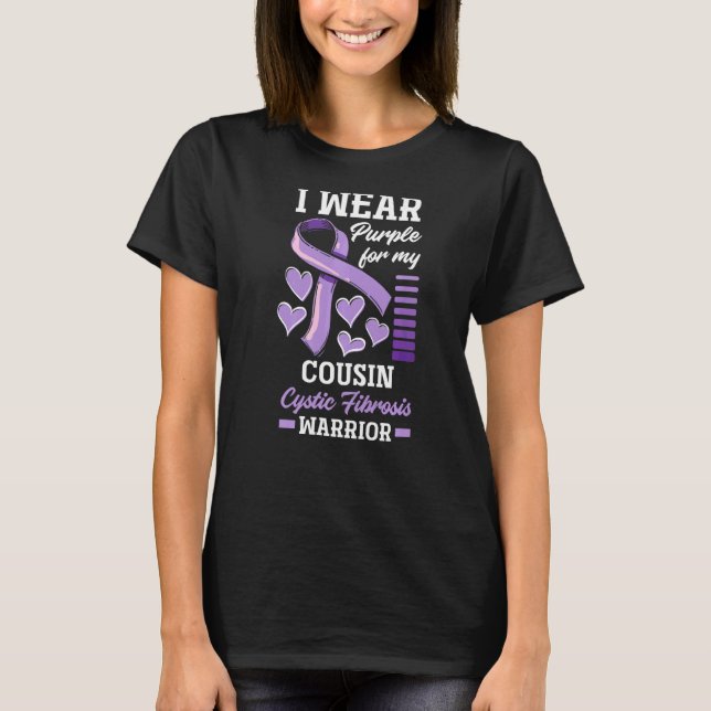 Camiseta Eu Visto Roxo Para Meu Primo Fibrose Cística Aware (Frente)