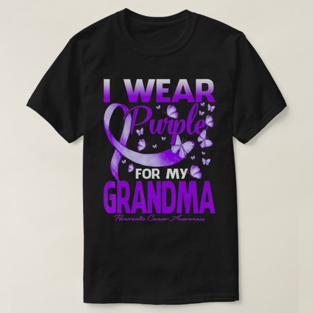 Camiseta Eu Visto Roxo Para Minha Avó Câncer de pâncreas Aw (Frente do Design)
