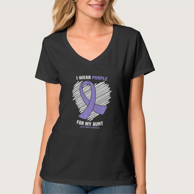 Camiseta Eu Visto Roxo Para Minha Tia Cística Fibrose Aware (Frente)