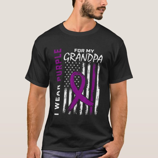 Camiseta Eu Visto Roxo Para O Avô Câncer de pâncreas Awaren (Frente)