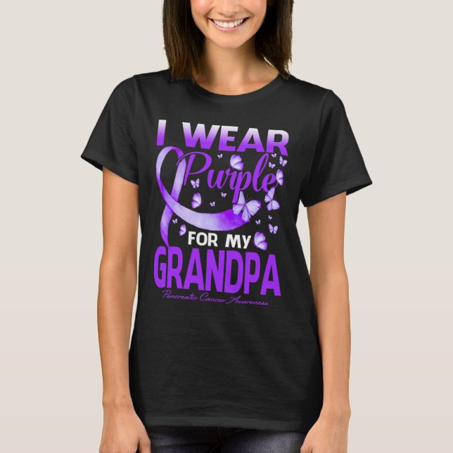 Camiseta Eu Visto Roxo Para O Meu Câncer de pâncreas De Avô (Frente)