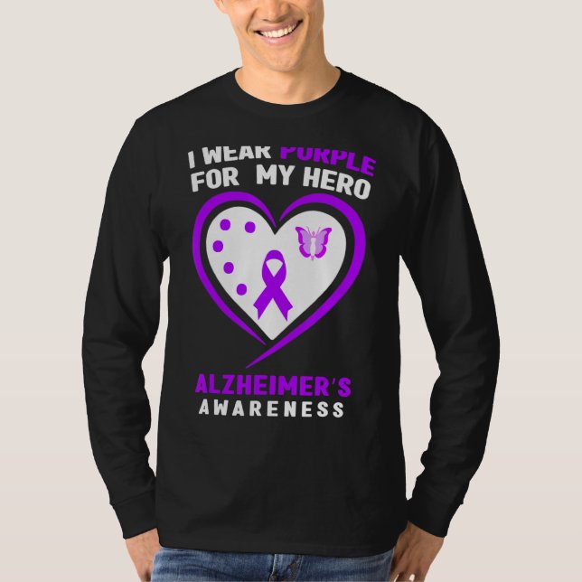 Camiseta Eu Visto Roxo para o meu Herói Alzheimeru2019s Awa (Frente)