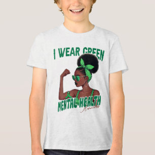 Camiseta Eu Visto Saúde Mental Verde Consciência Negra Mulh