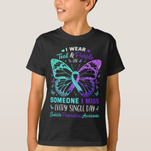 Camiseta Eu Visto Teal &amp; Borboleta Roxa Suicídio Evitar