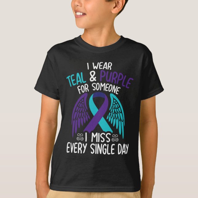 Camiseta Eu Visto Teal &amp; Roxo Para Alguém Que Sinto Fal (Frente)