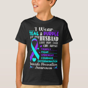 Camiseta Eu Visto Teal & Roxo Para O Meu Marido Suicídi