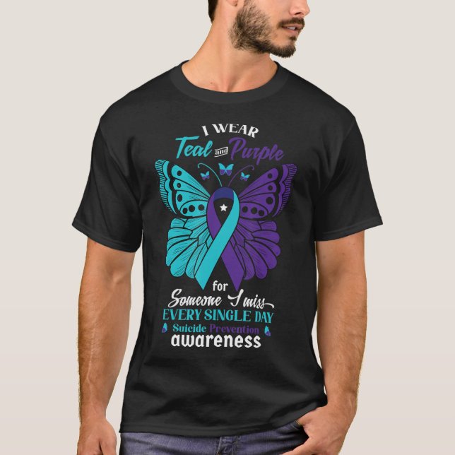 Camiseta Eu Visto Teal e Puro Suicídio Consciência Mental E (Frente)