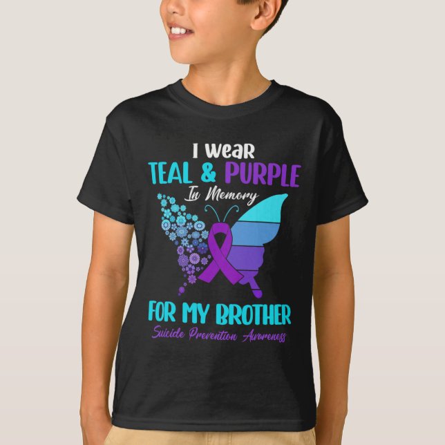 Camiseta Eu Visto Teal e Roxo Na Memória Do Irmão Suiciado (Frente)