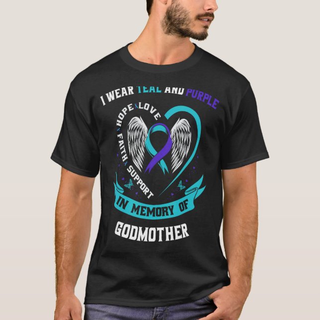 Camiseta Eu Visto Teal e Roxo Para A Madrinha Suicida (Frente)