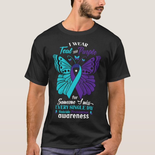 Camiseta Eu Visto Teal E Roxo Para Alguém Que Eu Amo Suicíd (Frente)