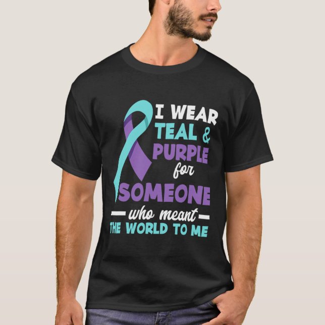 Camiseta Eu Visto Teal e Roxo Para Alguém Que Eu Amo Suicíd (Frente)
