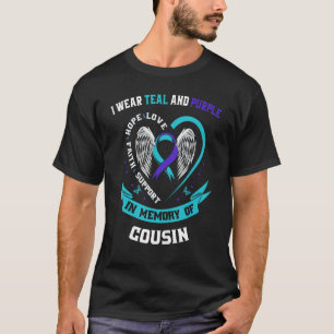 Camiseta Eu Visto Teal e Roxo Para Meu Primo Suicida Consci