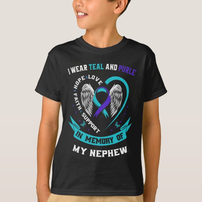 Camiseta Eu Visto Teal E Roxo Para Meu Sobrinho Suicida (Frente)