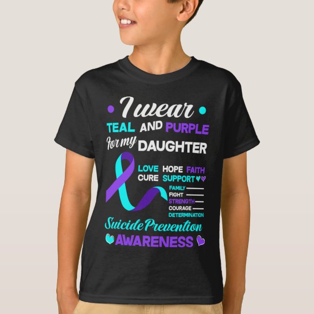 Camiseta Eu Visto Teal e Roxo Para Minha Filha Suicida Ante (Frente)