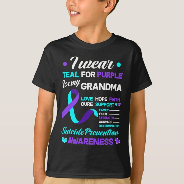 Camiseta Eu Visto Teal e Roxo Pelo Suicídio Da Minha Avó An (Frente)