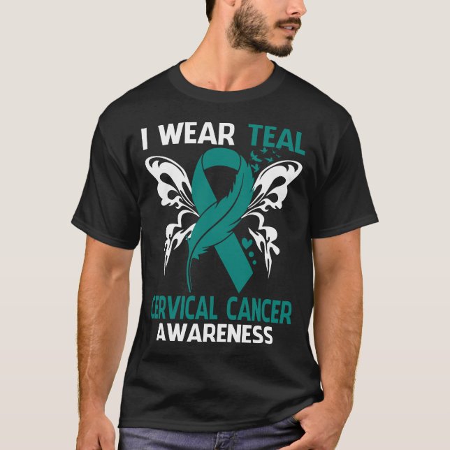 Camiseta Eu Visto Teal Para A Consciência Cervical Do CANCE (Frente)