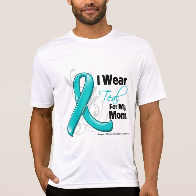 Camiseta Eu Visto Teal Para Minha Mãe - Câncer de ovário (Frente)