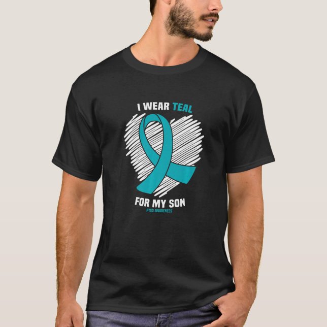 Camiseta Eu Visto Teal Para O Meu Filho Sensibilização Ptsd (Frente)