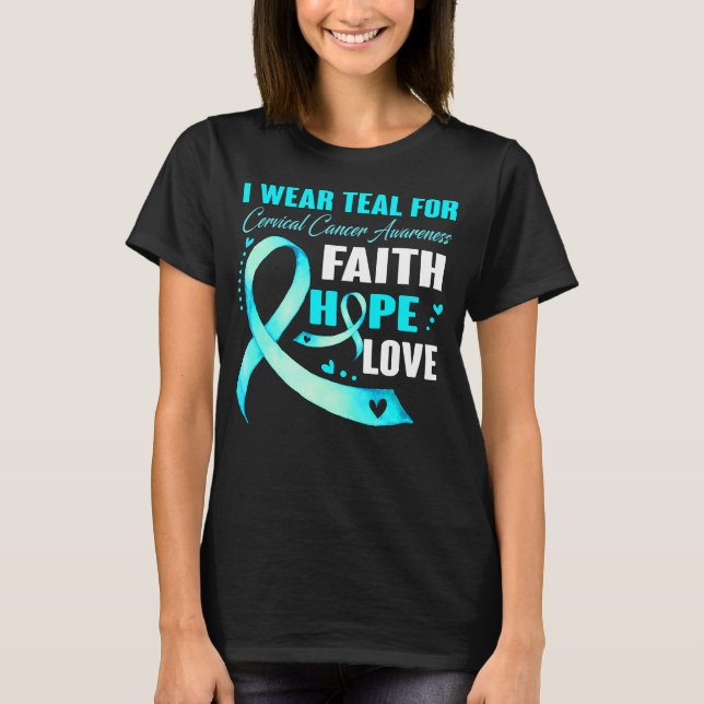 Camiseta Eu Visto Teal Para SENSIBILIZAÇÃO DO CANCER CERVIC (Frente)