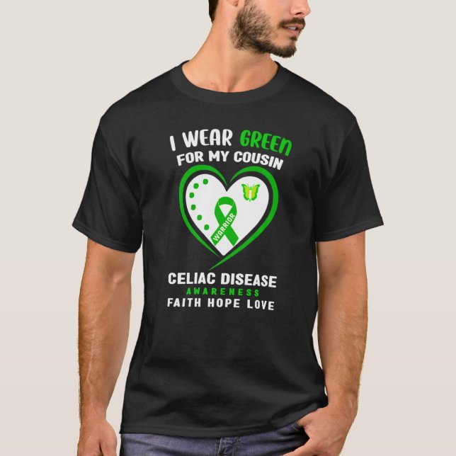 Camiseta Eu Visto Verde Para A Doença Celíaca Da Minha Prim (Frente)