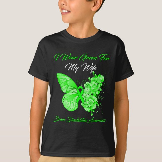 Camiseta Eu Visto Verde Para Minha Esposa Deficiência Cereb (Frente)