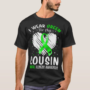 Camiseta Eu Visto Verde Para O Meu Primo Doença Mental Awar