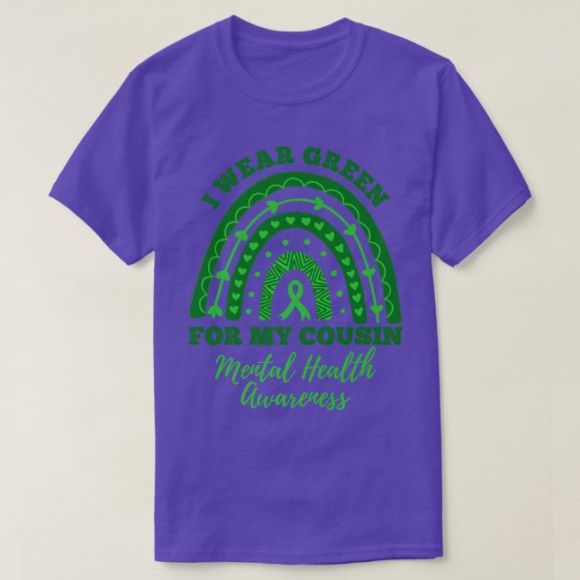 Camiseta Eu Visto Verde Para O Meu Primo Rainbow Mental Hea (Frente do Design)