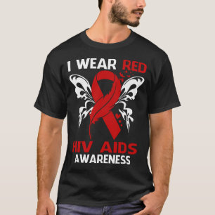 Camiseta Eu Visto Vermelho Para A Consciência Da AIDS.