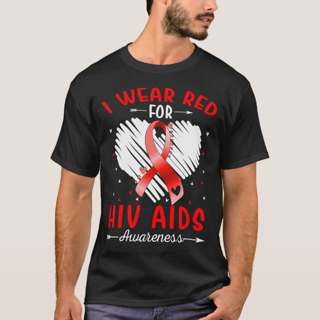 Camiseta Eu Visto Vermelho Para A Consciência Da AIDS. (Frente)