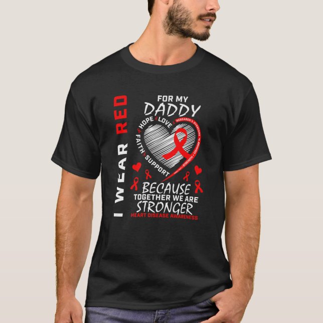 Camiseta Eu Visto Vermelho Para Meu Pai Doença Cardíaca Sen (Frente)
