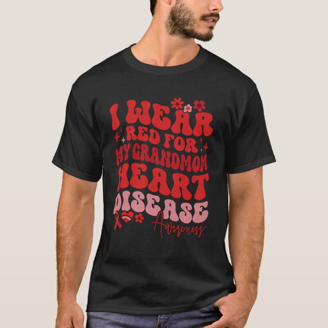 Camiseta Eu Visto Vermelho Para Minha Grande Mãe Doença Car (Frente)