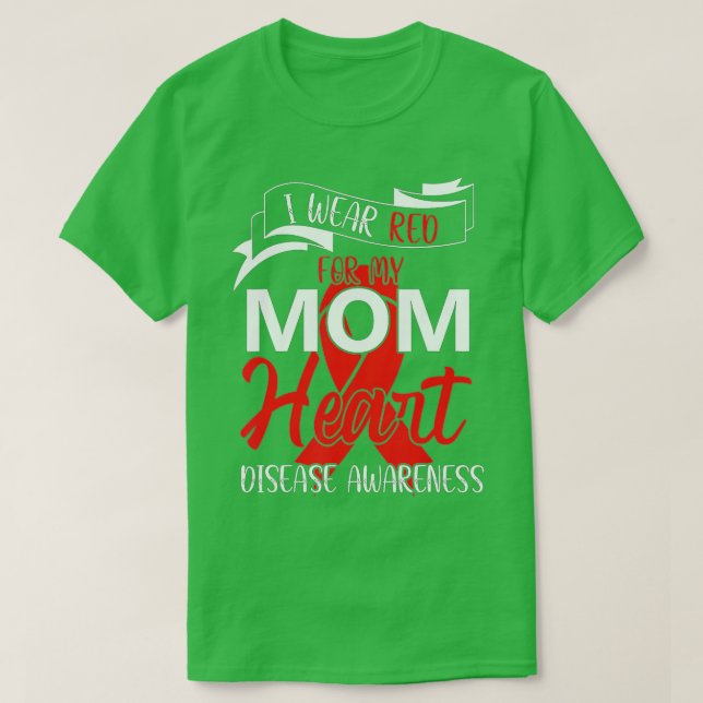 Camiseta Eu visto Vermelho para minha mãe Doença Cardíaca V (Frente do Design)